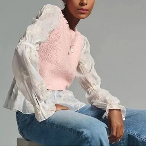 NWOT Anthropologie Pink Layered Sweater Vest Floral Top XXS